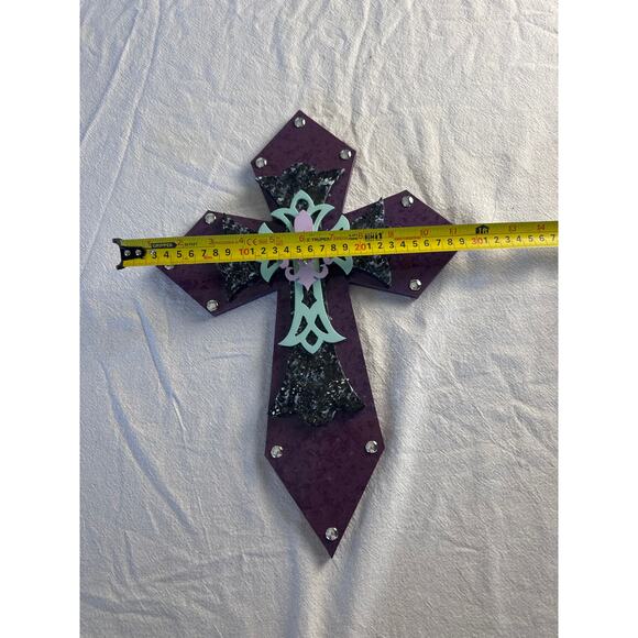 Large Layered Cross Wall Decor – Purple w/ Rhinestones & Fleur-de-Lis - Picture 5 of 5